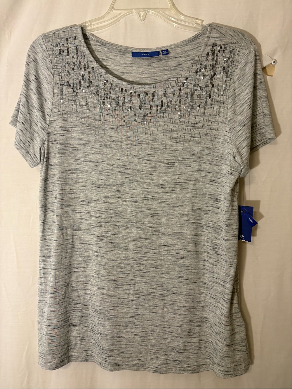 Apt. 9 Heather Gray Short-Sleeve Scoop Neck Top with Sequin Detail